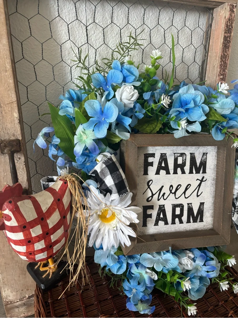 Rustic Farmhouse Wreath Farm Sweet Farm Blue White Final Sale